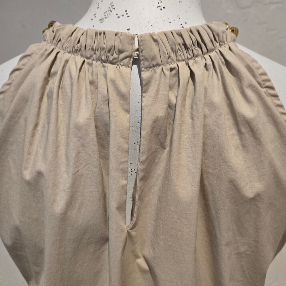 Michael Kors Khaki Gold Chain Halter Organic Stretch Cotton Midi Dress Tiered - Picture 5 of 10
